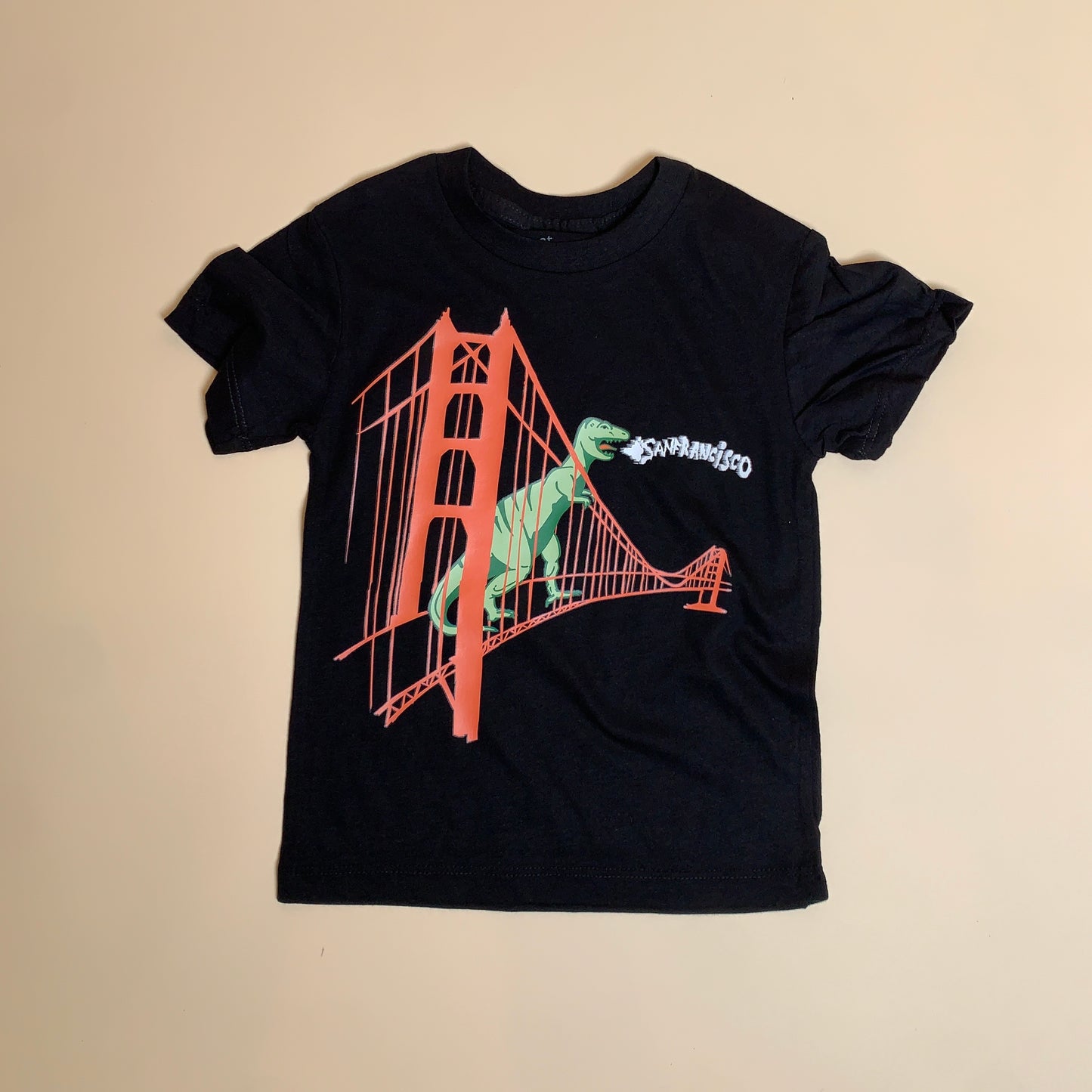 San Francisco Dinosaur On Golden Gate Bridge Kids Shirt