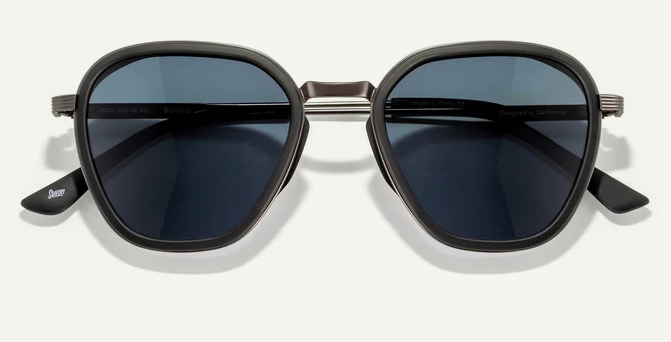 Black sunglasses with dark lenses on a white background