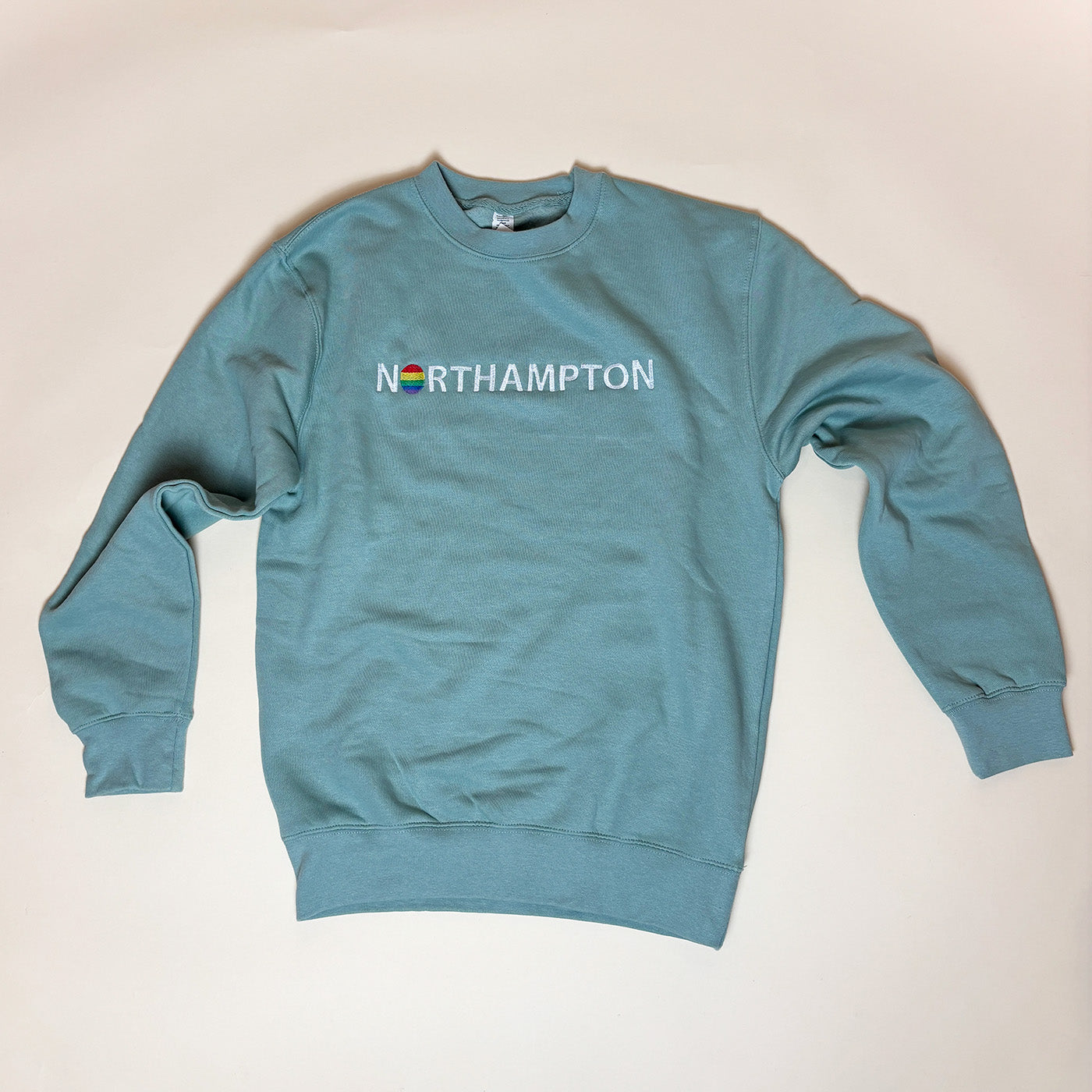 Northampton Rainbow Text Embroidered Sweatshirt | Colorful Font Crewneck | Unisex Cotton Fleece