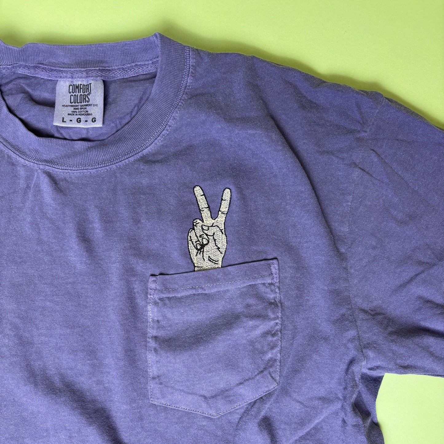 Purple Cotton Pocket Shirt With Peace Hand Sign