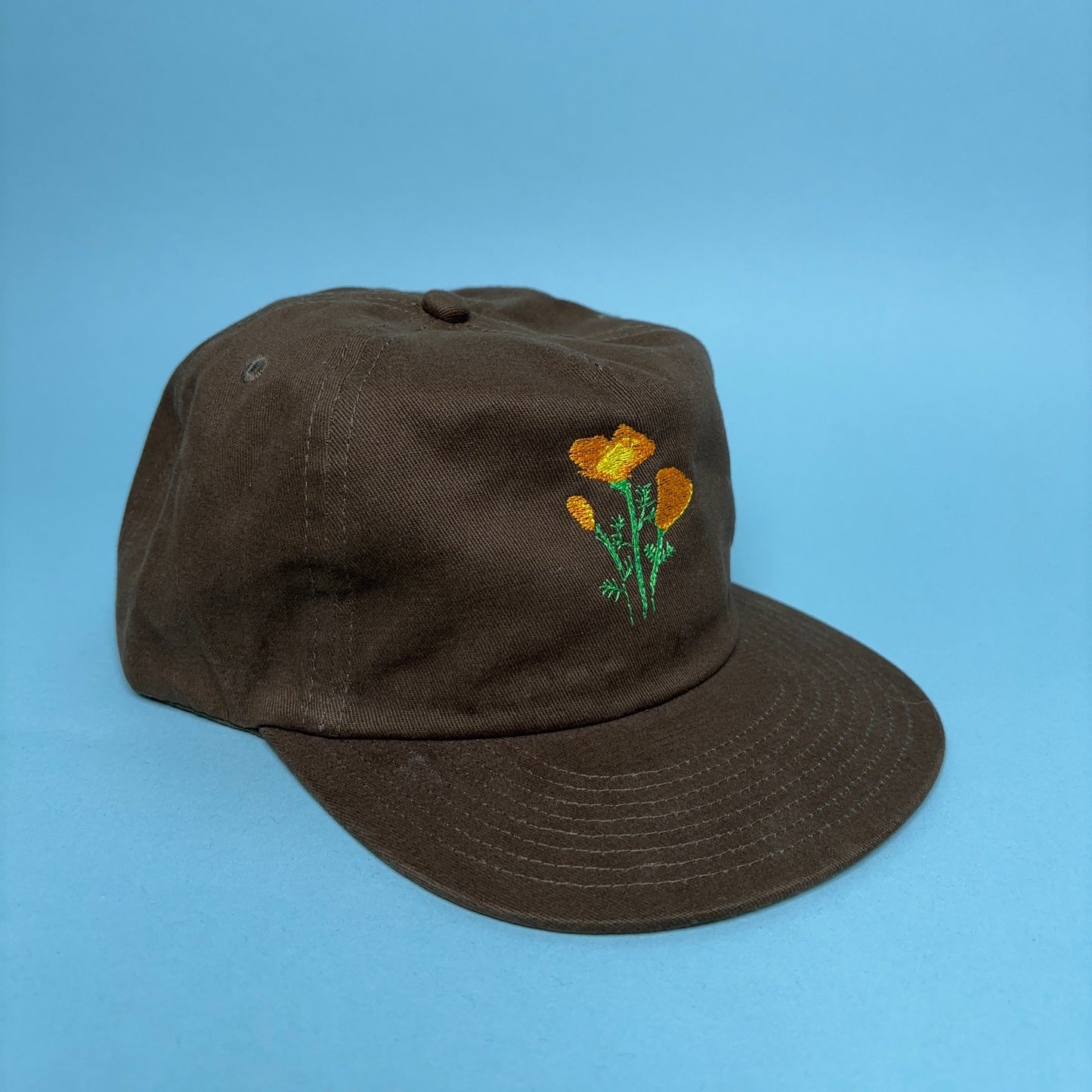 Embroidered California Poppies - Brushed Cotton Snap Back Hat