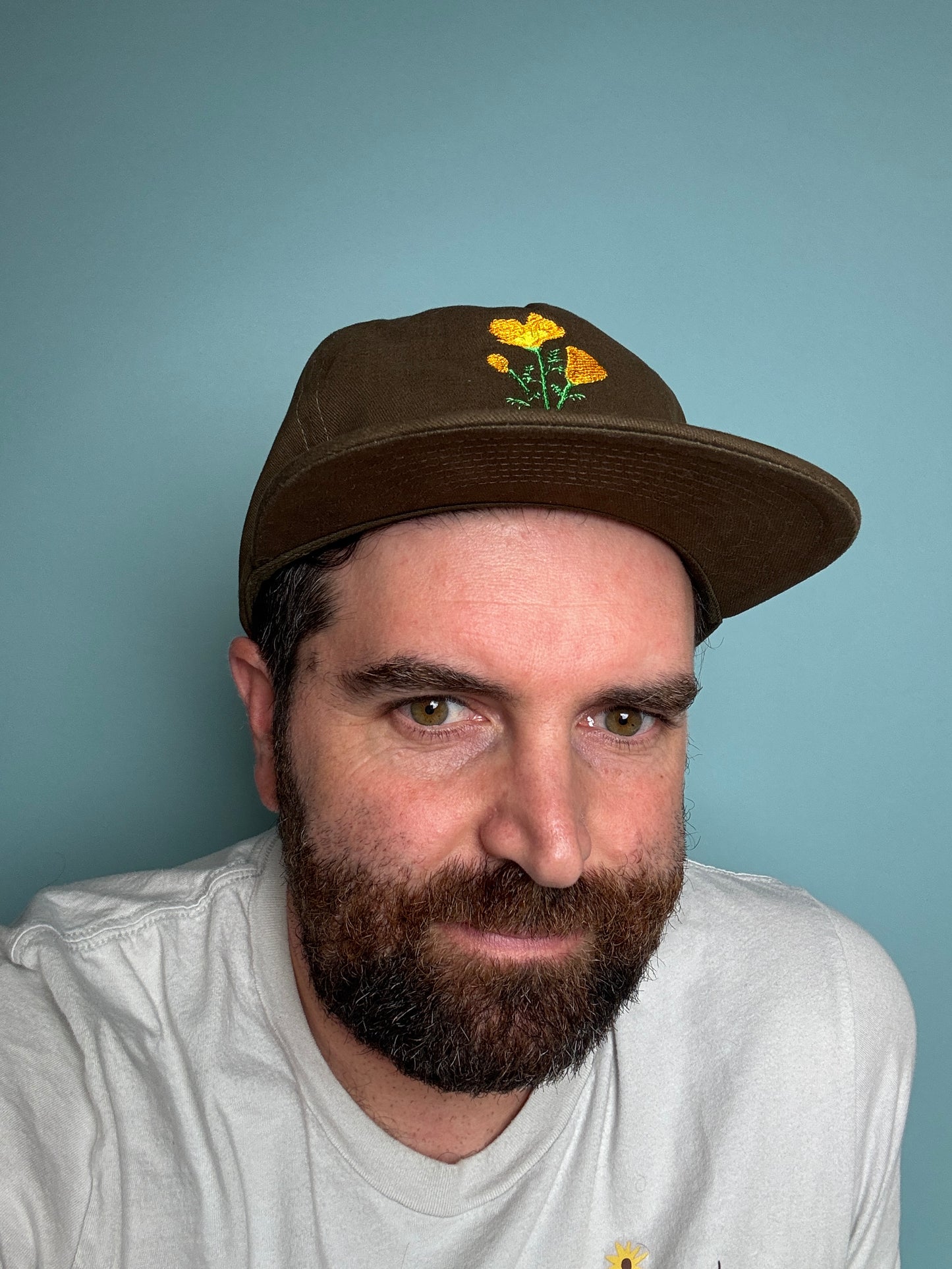 Embroidered California Poppies - Brushed Cotton Snap Back Hat