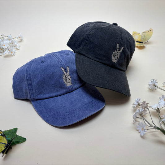 Embroidered Peace Sign Dad Hat – Washed Denim