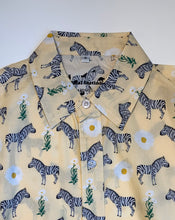 Unisex Soft Yellow Zebra print Short Sleeve Cotton Button Up Shirt