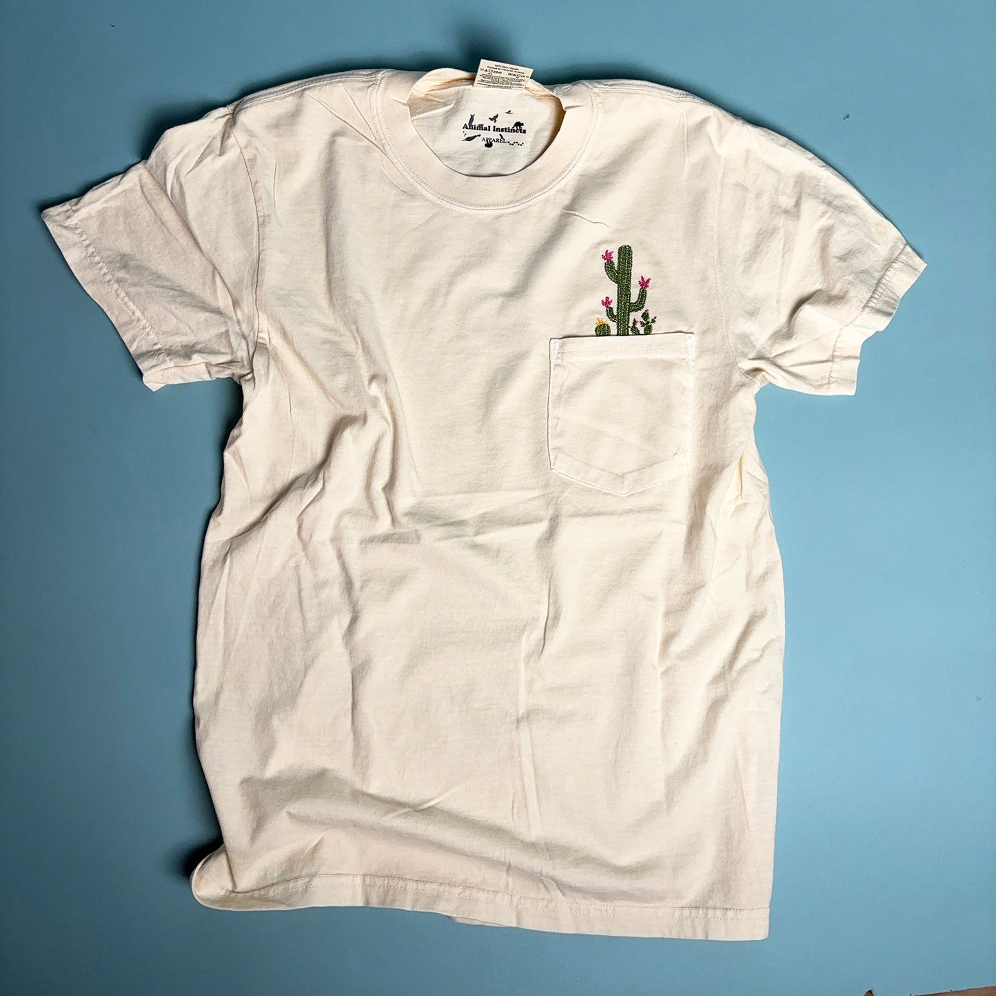 Botanical Cactus Embroidered Flower Unisex Tee Pocket Shirt