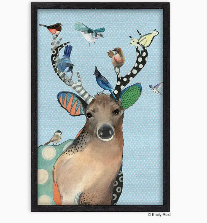 Antler Bird Party | Framed Canvas Art