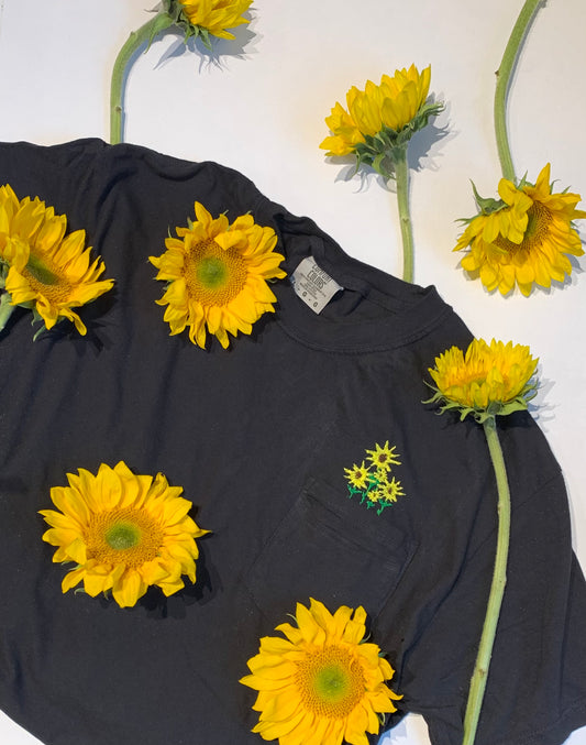 Unisex Embroidered Cotton Pocket Sunflower Tee