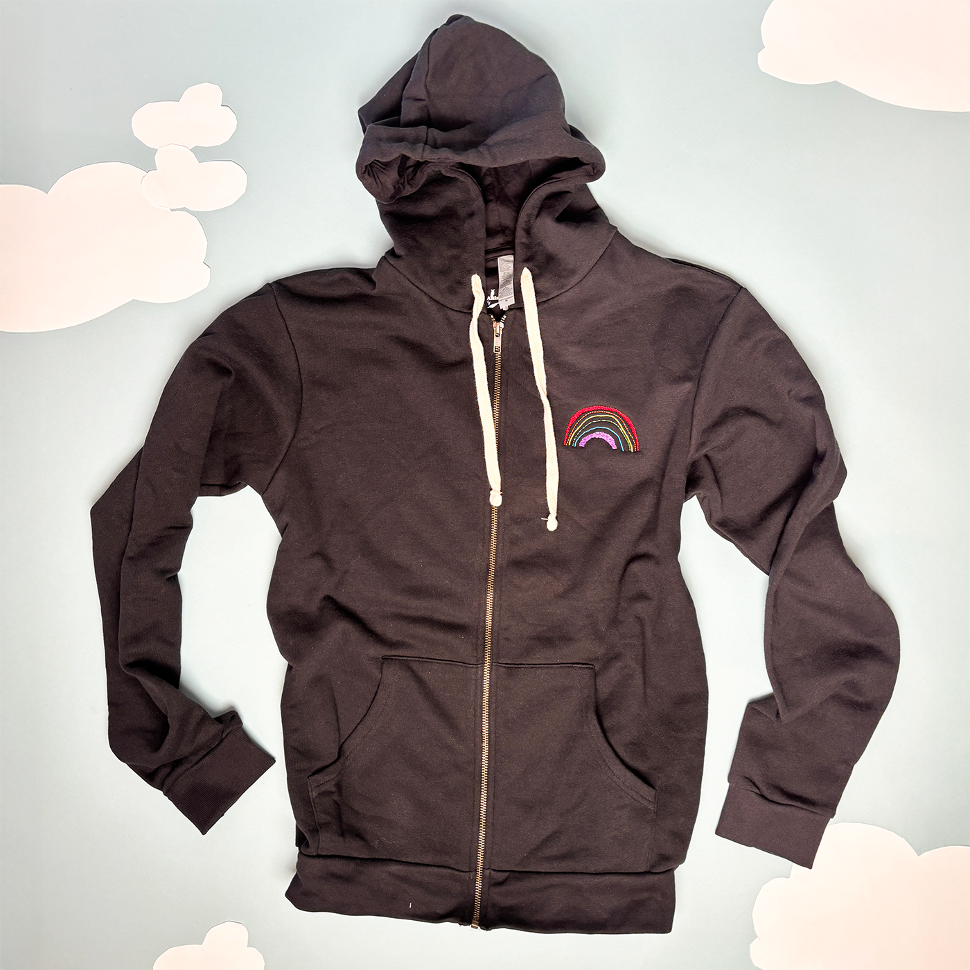 Unisex Embroidered Rainbow Cotton Zip Hoodie