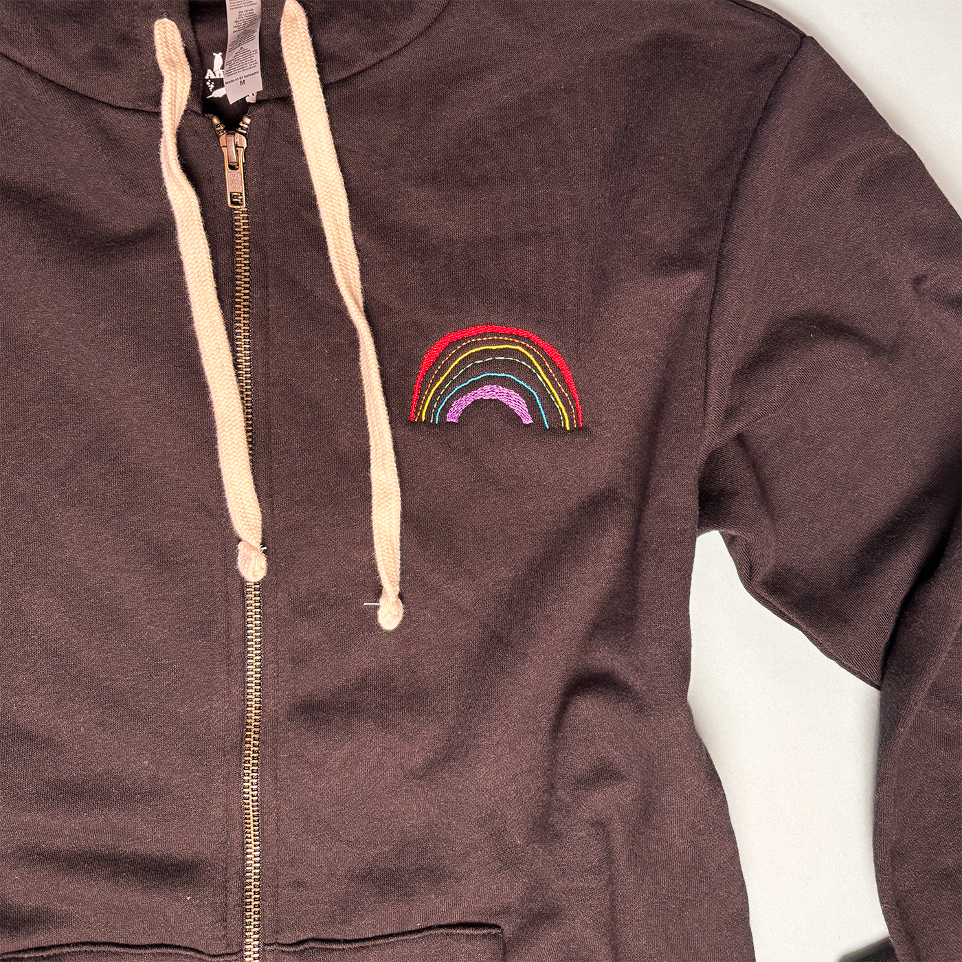 Unisex Embroidered Rainbow Cotton Zip Hoodie