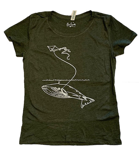 WOMEN'S ORGANIC SHORT SLEEVE TEE - Whale With Kite -Navy and Green