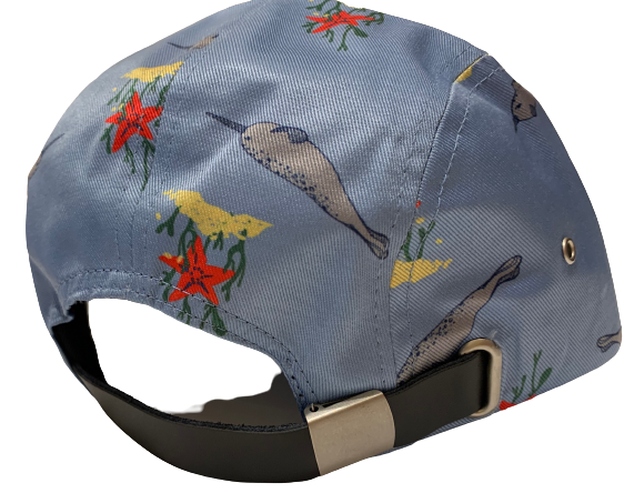 A close up of the back of the blue panel cap.
