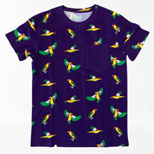 Unisex Flying Parrots Midnight Purple Cotton Pocket Tee