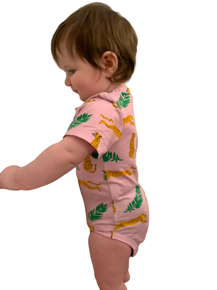 Animal instincts pink cheetah print onesie for matching siblings