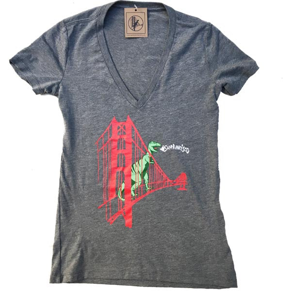 Women's Heather Grey Classic Dino Vneck