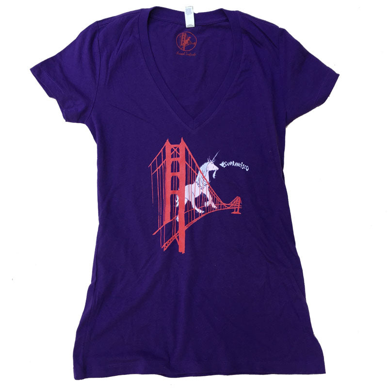 Women's Purple Unicorn Vneck
