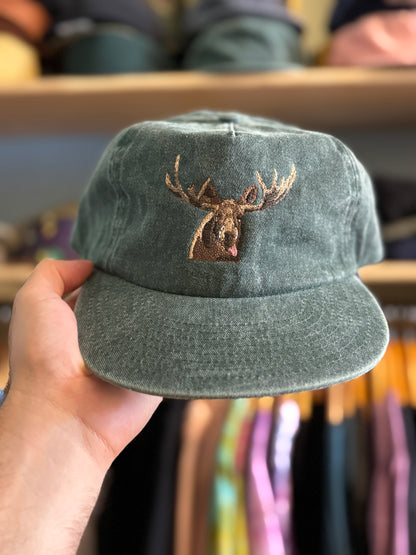 Embroidered Moose Washed Cotton 5-Panel Hat — Made in Northampton, MA