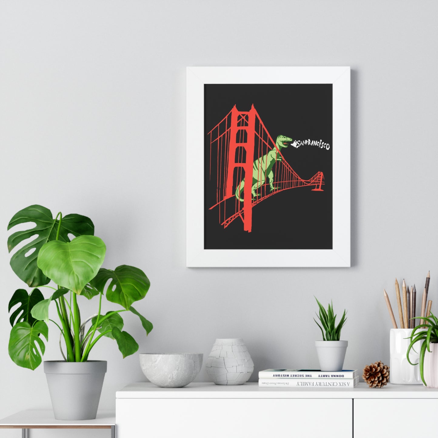 Framed Vertical San Francisco Dinosaur Print