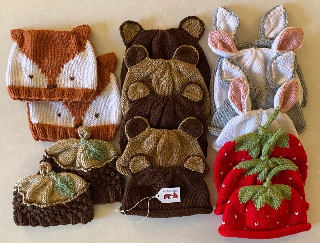 Baby Knit Hats- Bear, Rabbit, Strawberry, Acorn, Fox