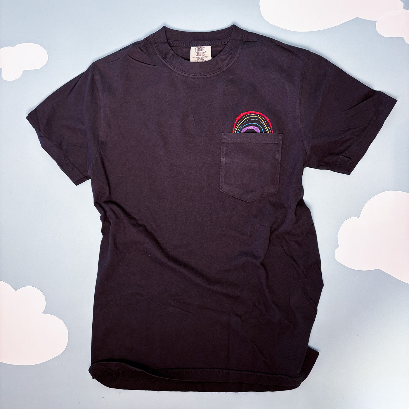 Unisex Embroidered Rainbow Pocket Tee