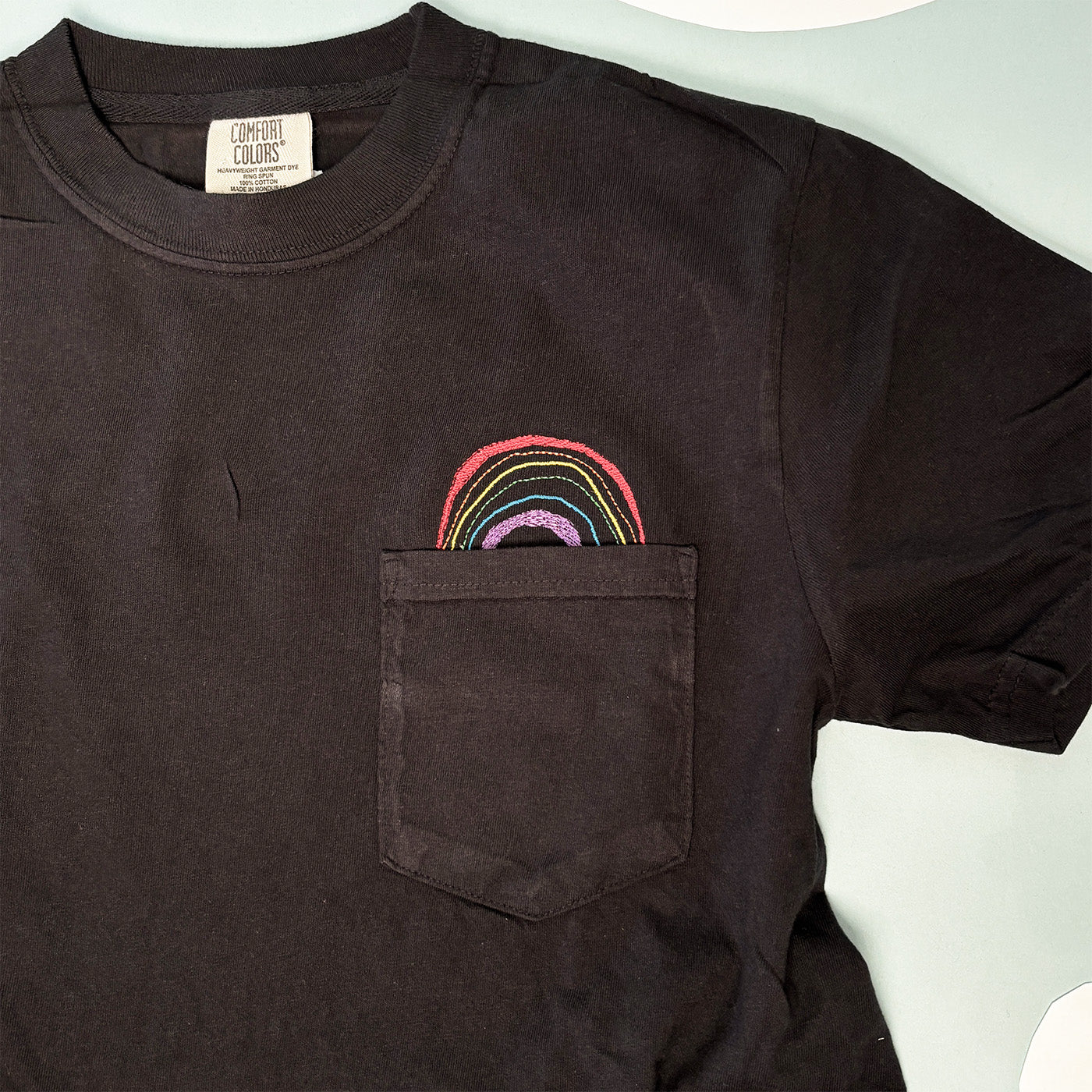 Unisex Embroidered Rainbow Pocket Tee