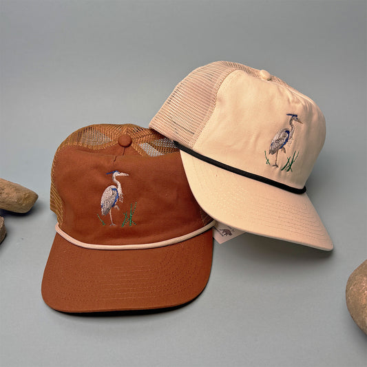 Embroidered Blue Heron Trucker Hat – Adjustable