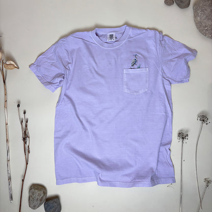 Embroidered Blue Heron Pocket Tee - Unisex - Bird Lover