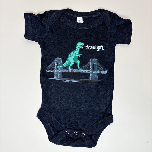 Infant Dinosaur On Brooklyn Bridge Onesie