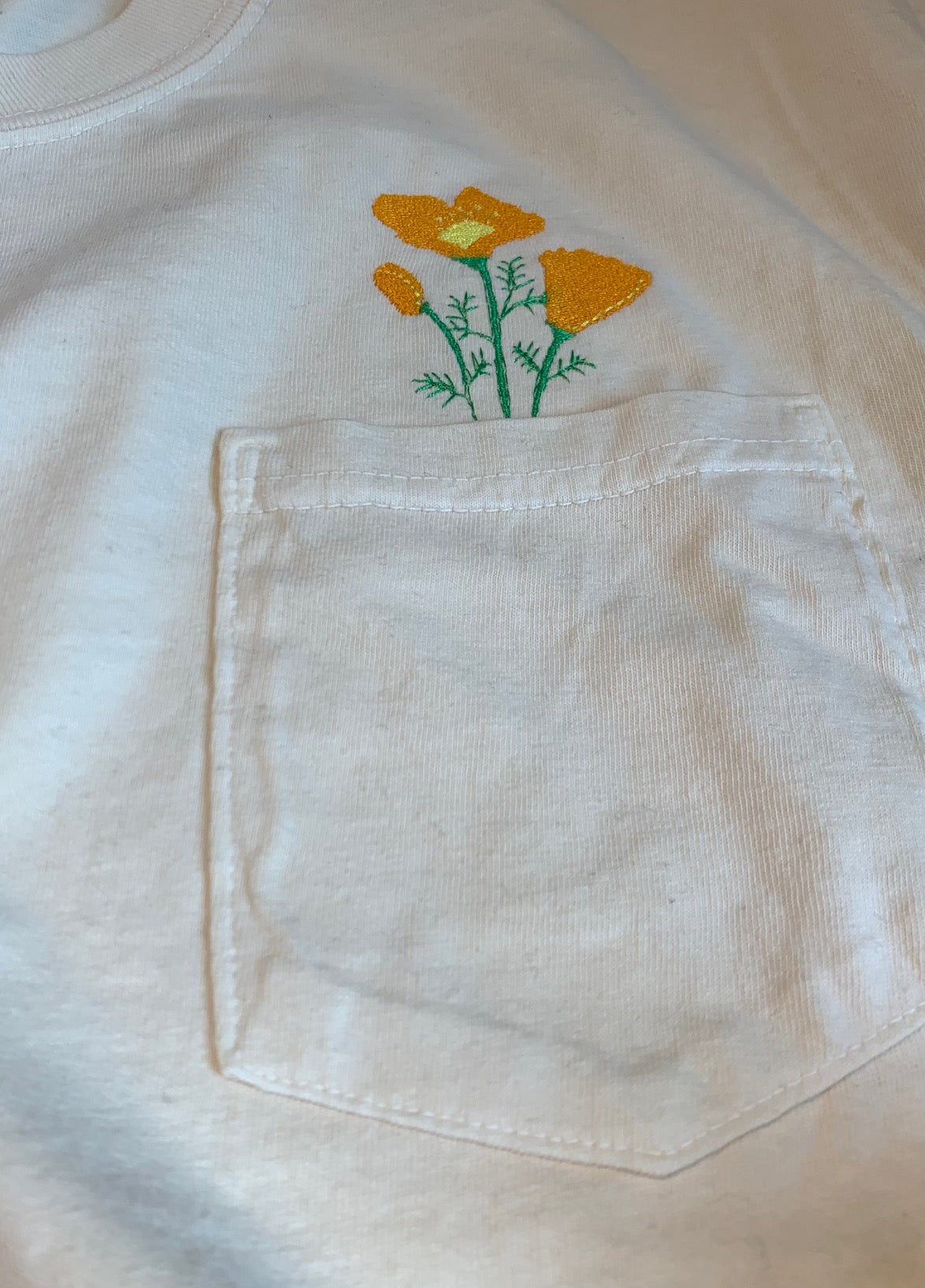 Unisex Embroidered California Poppy Pocket Tee in Comfort Colors