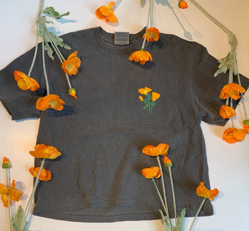 California Poppy Embroidered Ladies' Cotton Middie Tee