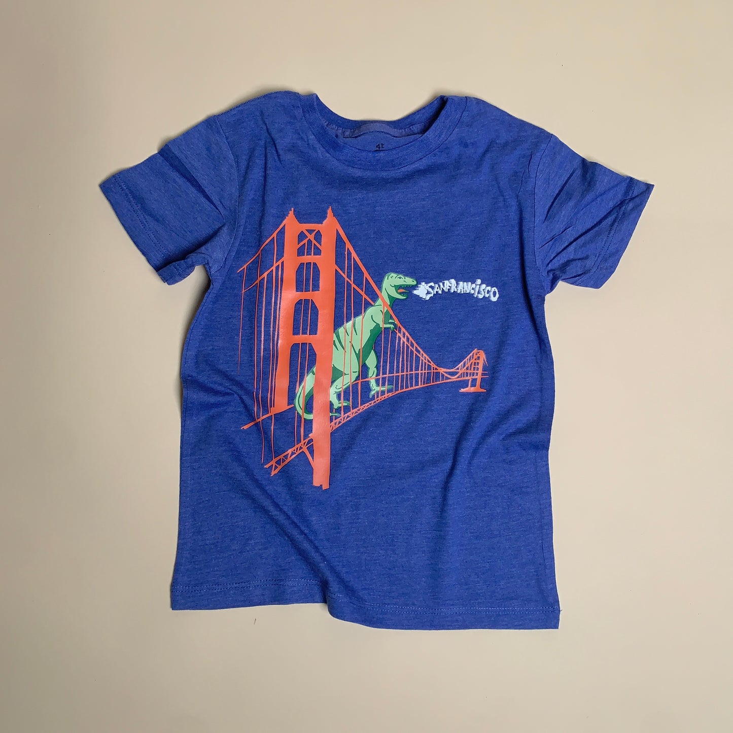 San Francisco Blue Dinosaur on Golden Gate Bridge Kids Shirt