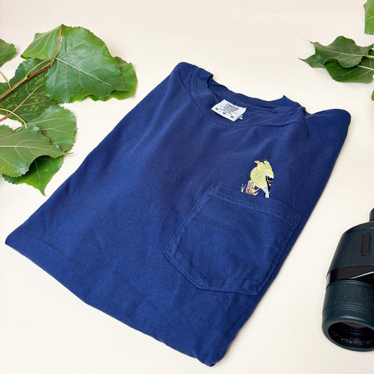 Embroidered American Goldfinch Pocket Tee | Original Artwork on Comfort Colors Shirt