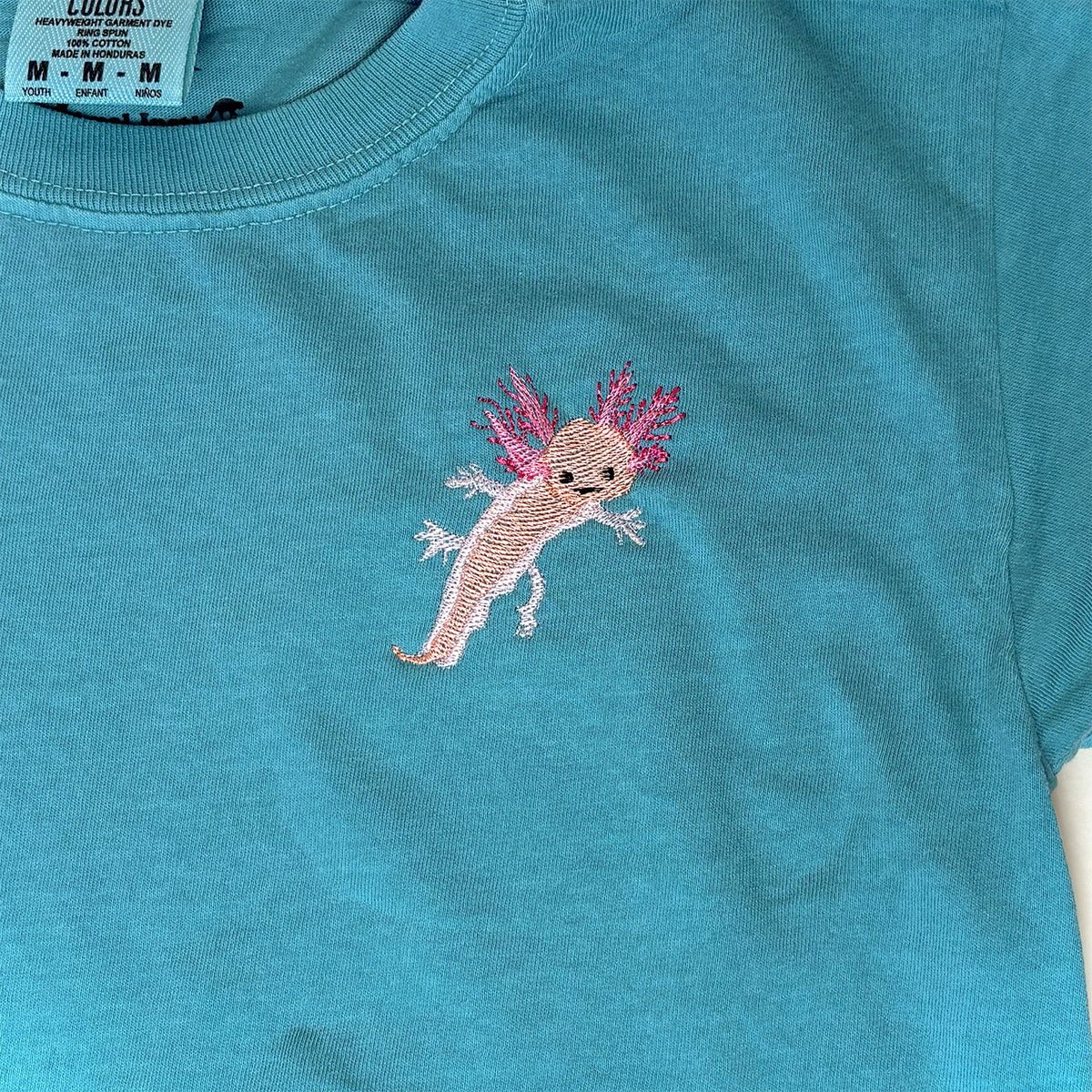 Embroidered Axolotl Kids Shirt, 100% Cotton Youth Tee