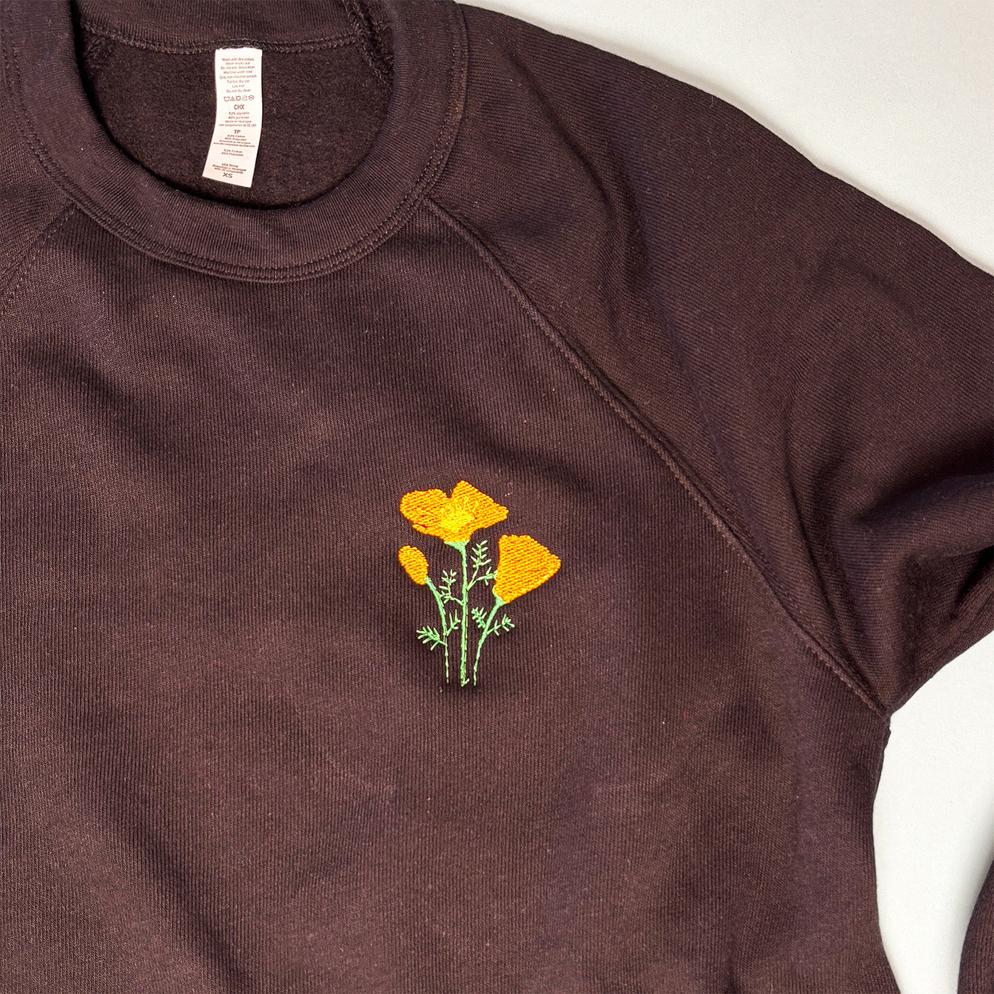 Embroidered California Poppy Unisex Crew Neck Sweater