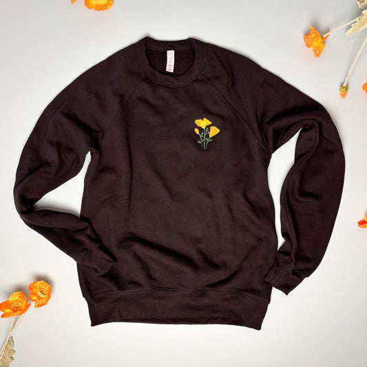 Embroidered California Poppy Unisex Crew Neck Sweater
