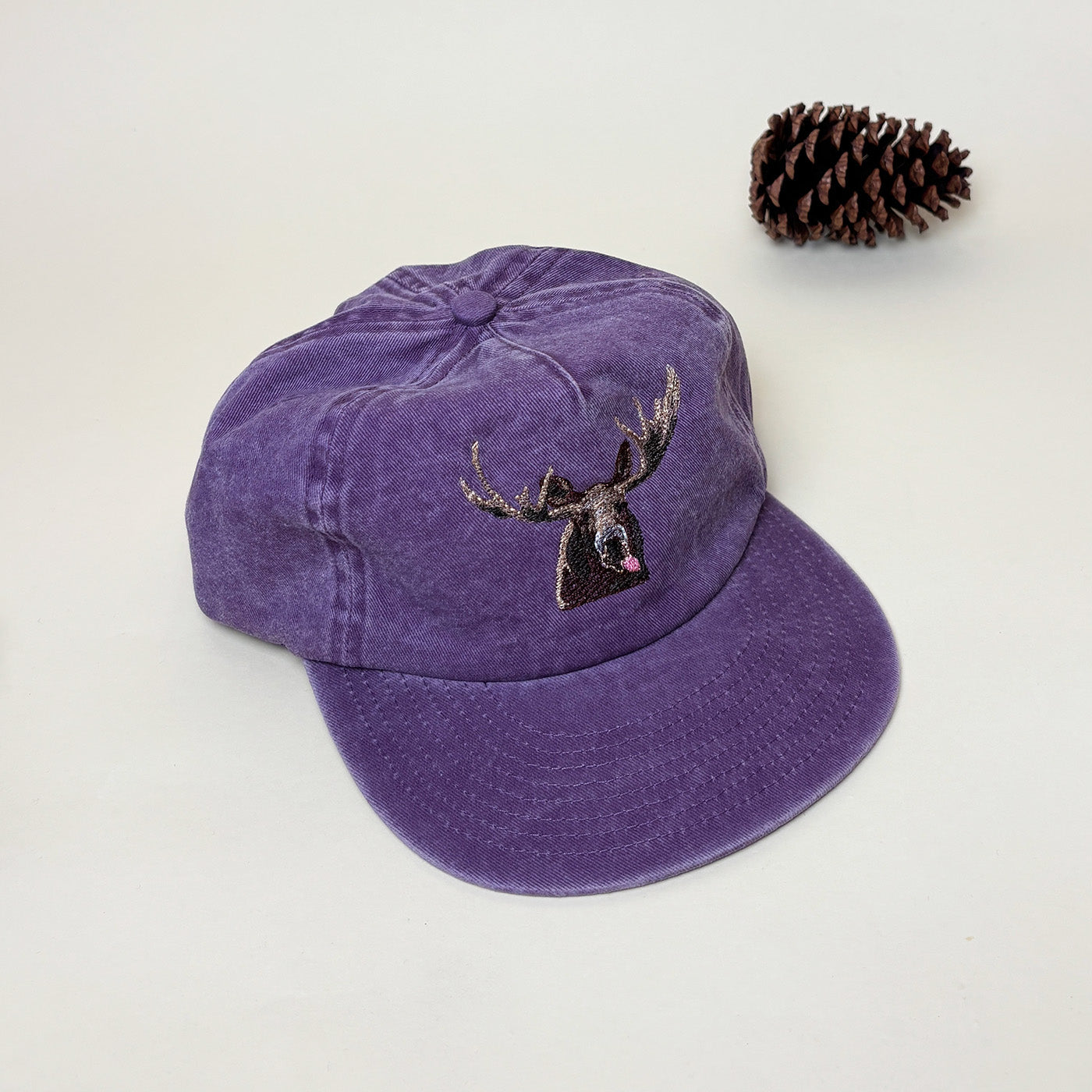 Embroidered Moose Washed Cotton 5-Panel Hat — Made in Northampton, MA