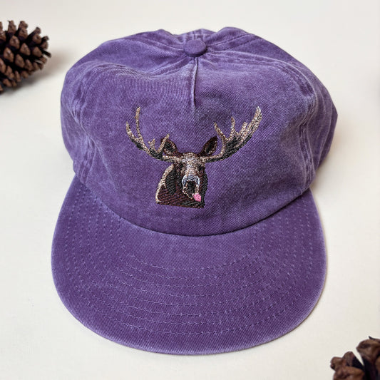 Embroidered Moose Washed Cotton 5-Panel Hat — Made in Northampton, MA