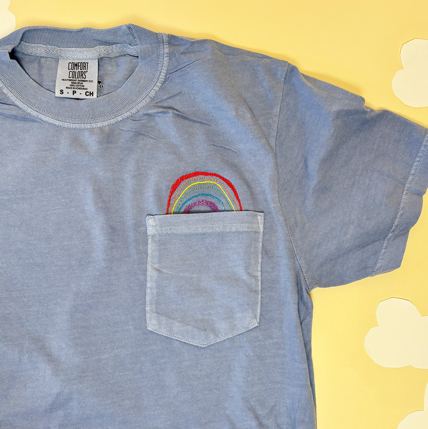 Unisex Embroidered Rainbow Pocket Tee