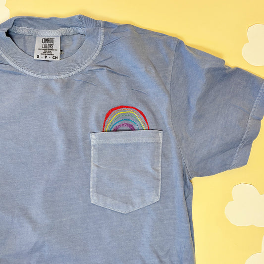 Unisex Embroidered Rainbow Pocket Tee