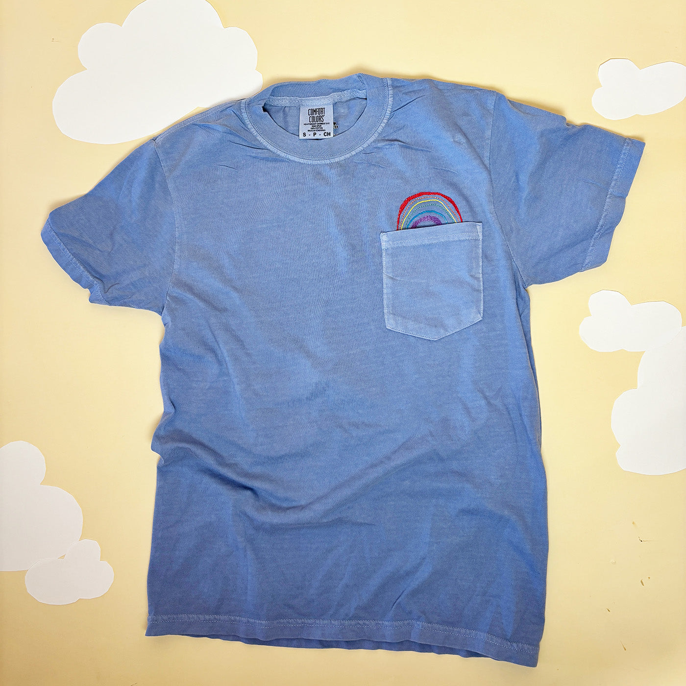 Unisex Embroidered Rainbow Pocket Tee