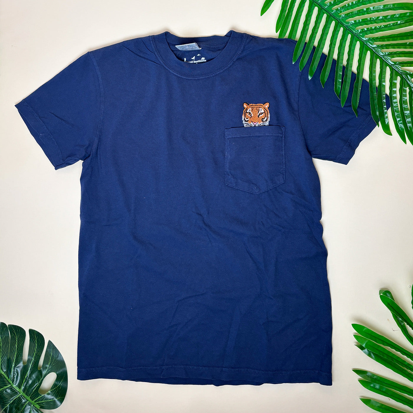 Embroidered Tiger Pocket Tee – Unisex Cotton Wildlife Shirt