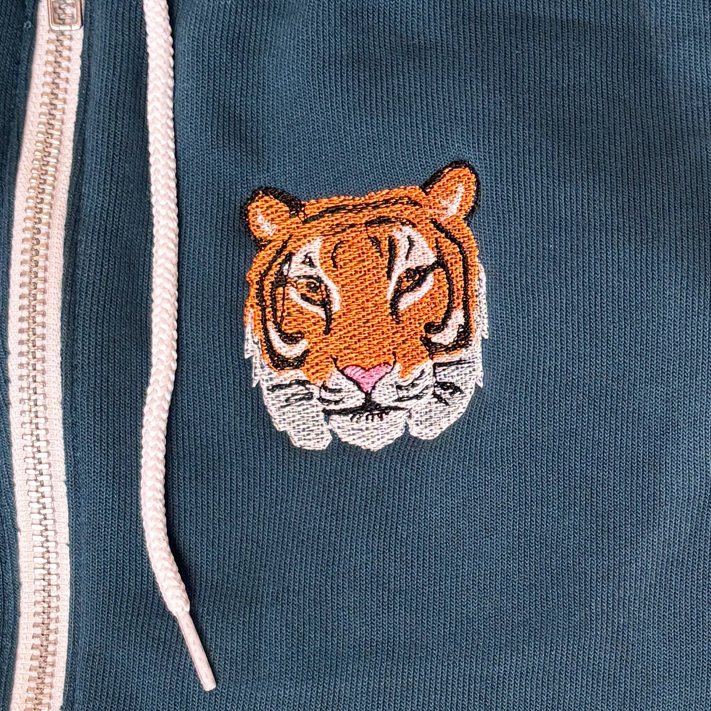 Unisex Embroidered Tiger Zip Hoodie — Original Embroidery Design | Made in Northampton MA