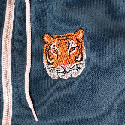 Unisex Embroidered Tiger Zip Hoodie — Original Embroidery Design | Made in Northampton MA