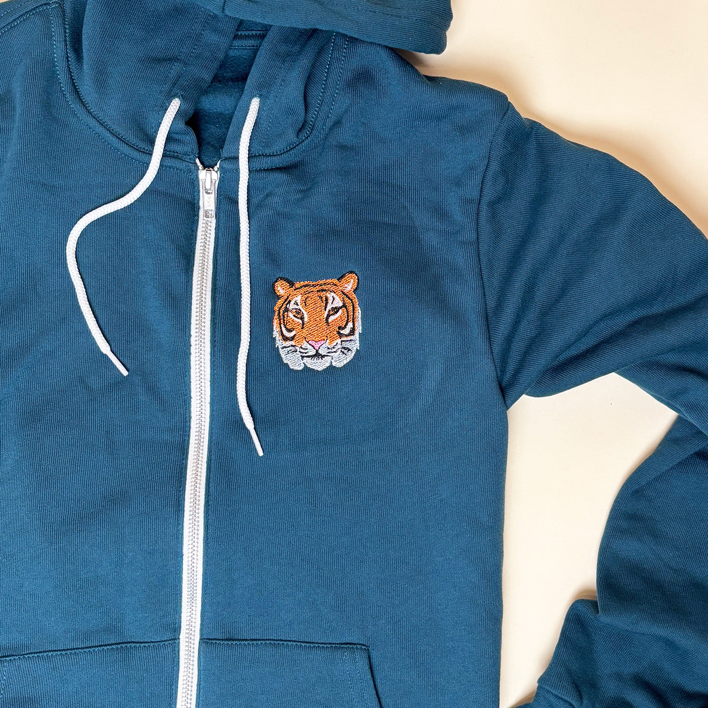 Unisex Embroidered Tiger Zip Hoodie — Original Embroidery Design | Made in Northampton MA