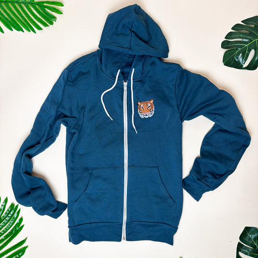 Unisex Embroidered Tiger Zip Hoodie — Original Embroidery Design | Made in Northampton MA