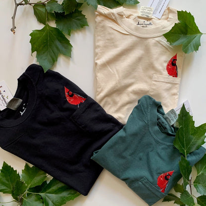 Embroidered Cardinal Bird Watcher Pocket Tee for Nature Lovers