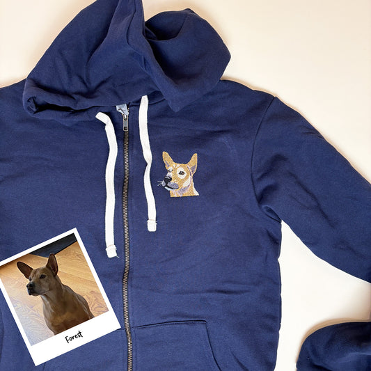 Custom Unisex zip hoodie with your pet portrait