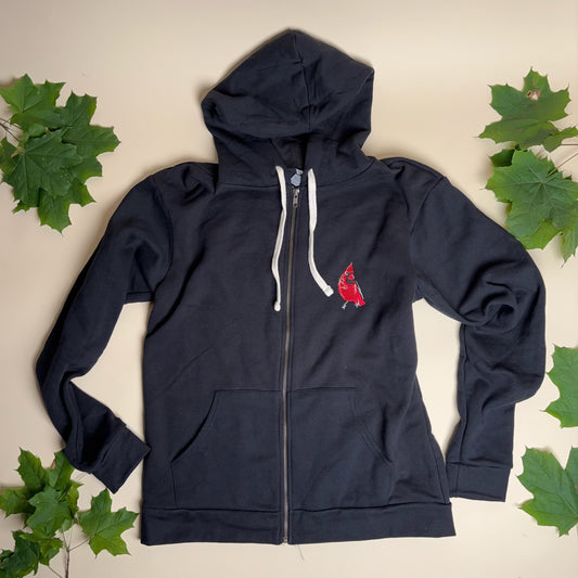 Embroidered Cardinal Unisex Zip Hoody - Bird Watcher