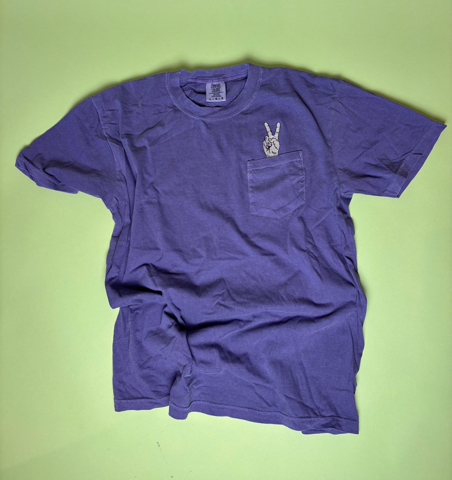 Embroidered Peace Hand Cotton Tee – Handmade with Peace & Love