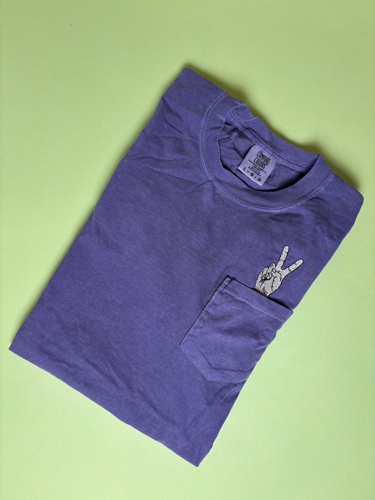 Embroidered Peace Hand Cotton Tee – Handmade with Peace & Love