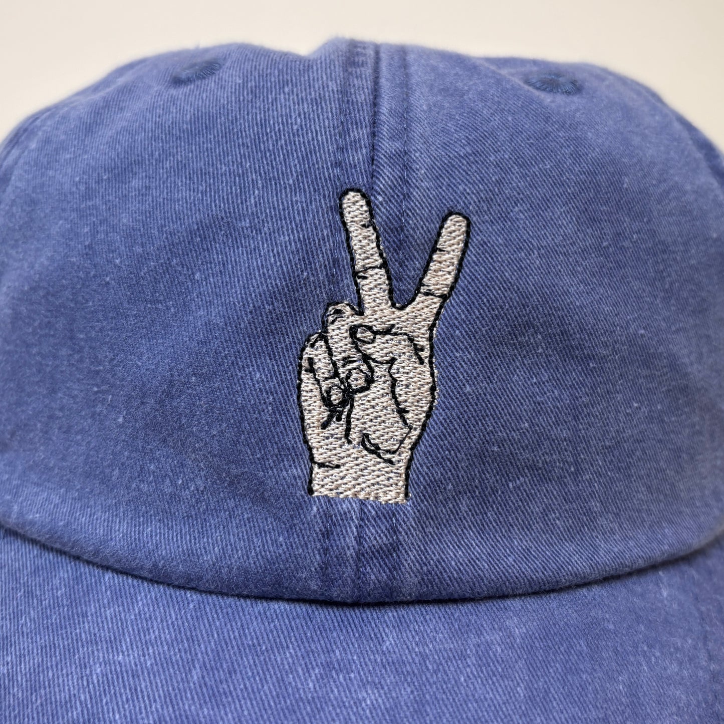Embroidered Peace Sign Dad Hat – Washed Denim